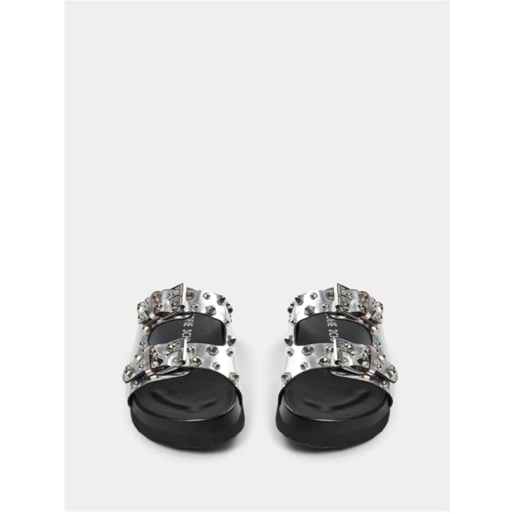 SOFIE SCHNOOR the AMANDA Studded Metallic Silver Slide Sandals NWT Size 37